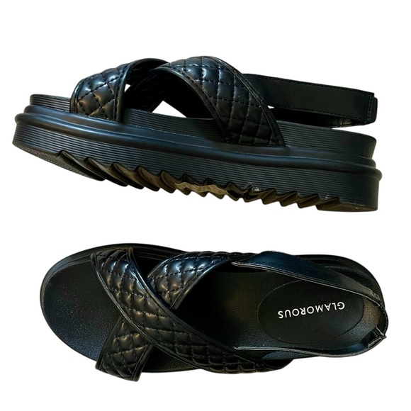 ASOS Glamorous Women's Cross Strap Quilted Platform Sandals, Black Size 8 - Picture 2 of 10